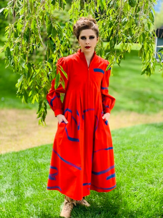 Vintage Vuokko Womens Dress XXS Bright Red Blue A