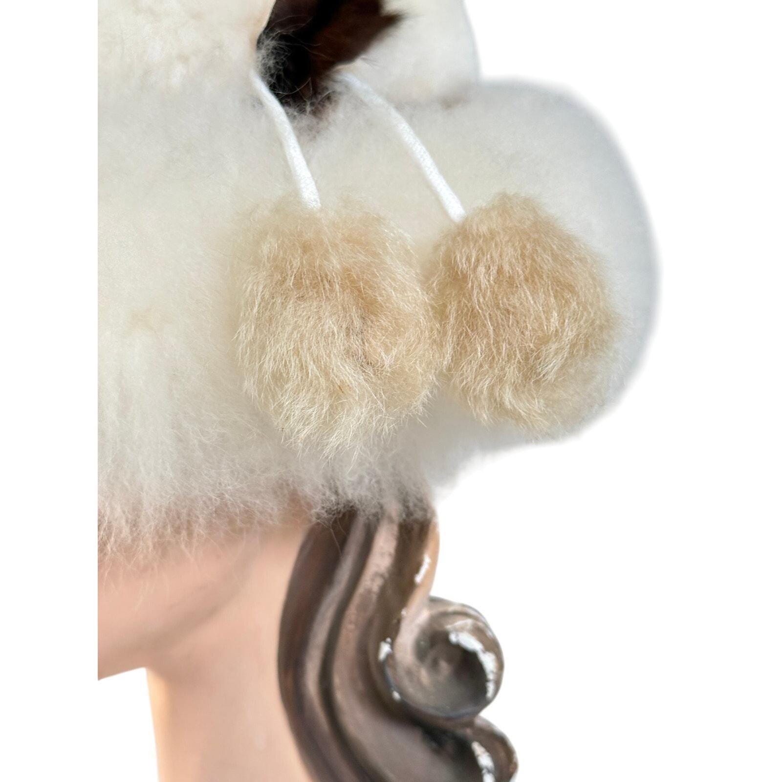 Womens VTG Ivory Shearling Big Brimmed Hat 1970s Large Size 