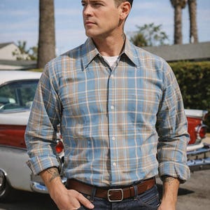 VTG 1950s Pennleigh Sanforized Cotton Plaid Shirt Ivy League Midcentury M image 1