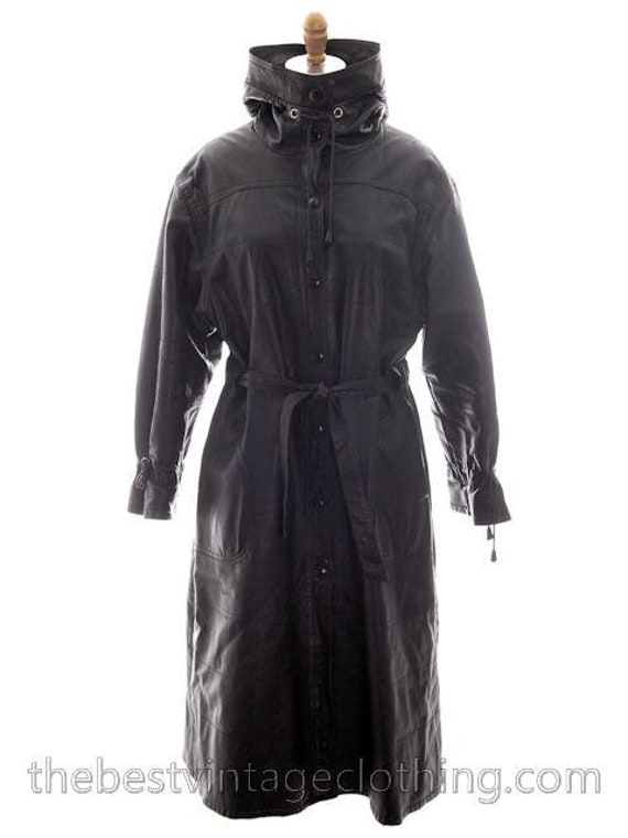 Retro Friitala Finland Ladies Coat Long Black Leather… - Gem Retro Friitala Finland Ladies Coat Long Black Leather… - Gem
