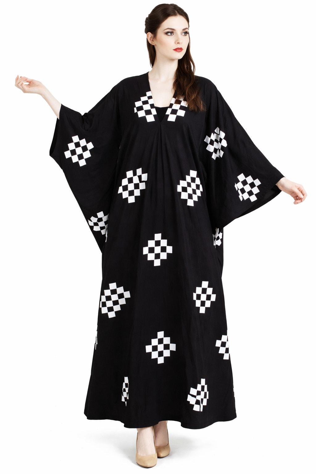 VTG 1975 Marimekko Pivo Kaftan Maxi Dress Katsuji Wakisaka Black