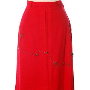 Hot Lipstick Red Vintage Pencil Skirt  Wool w Passementerie Braid On Front 1950s Waist 29&quot;