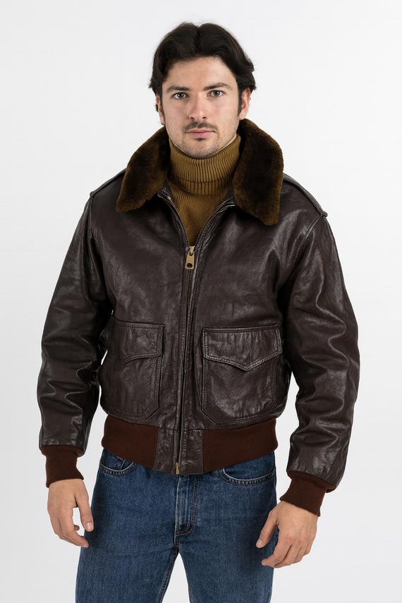 60s〜 euro vintage leather bomber jacket Medium 60s Bomber Jacket / Brown Leather 1960s A2 Military Flight