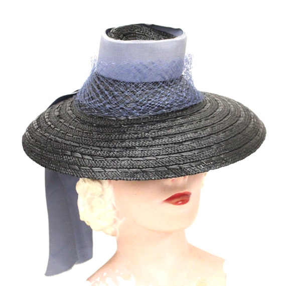 Vintage Brimmed Fascinator Hat Tri-Color Cone 193… - image 2