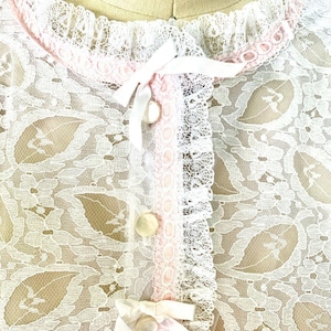 VTG 1960s Perri Ann Peignoir Set White Lace Bridal Nylon M L Romantic M/L image 8