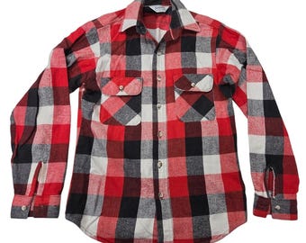 80s Five Brother Plaid Flannel Shirt – Checkered Pattern – Made in