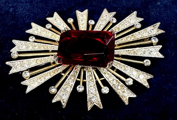 Huge Atomic  Vintage Ruby Starburst Brooch Pin by… - image 2