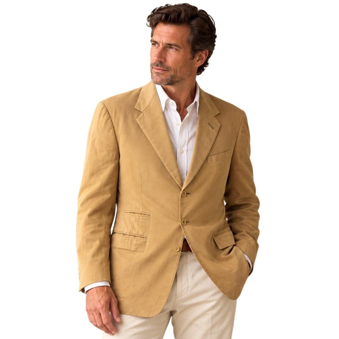 Ralph Lauren Purple Label, VTG 90s Ralph Lauren Purple Label 39R Cotton Silk Tan Blazer Made England