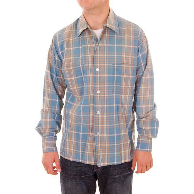 VTG 1950s Pennleigh Sanforized Cotton Plaid Shirt Ivy League Midcentury M image 2