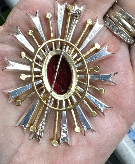 Huge Atomic  Vintage Ruby Starburst Brooch Pin by… - image 5