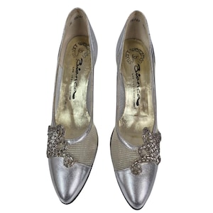 VTG NEW 80s Stuart Weitzman for Bianca Las Vegas Silver Mesh Pumps Sz 7.5AA