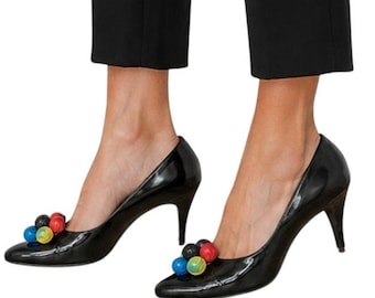 Sapatos de salto vintage Stuart Weitzman For Martinique em verniz, tamanho 7,5, estilo Memphis Pop Art.