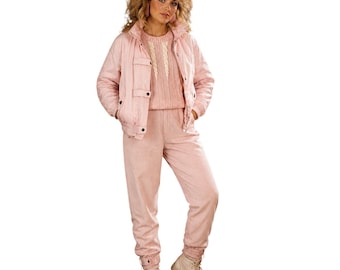 VTG 80s Chaus traje de esquí rosa 3Pc chaqueta de nylon suéter pantalones set s/m