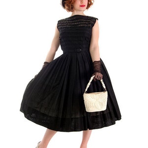 Gorgeous R&K Vintage 1950s Summer Black Dress Cotton Great Details Original Size S