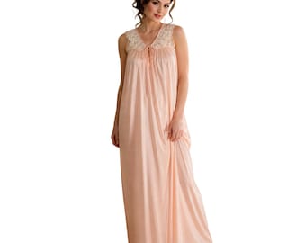 VTG Odette Barsa Peach Nightgown Lace Collar NWOT Romantic 1960s