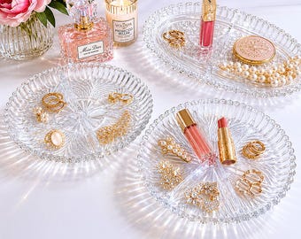 VTG halve eeuw glazen wastafelset Hollywood Regency-snuisterij