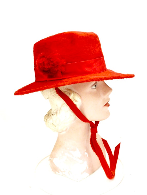 Vintage Adolfo Realites Red Fur Felt Brimmed Hat … - image 4