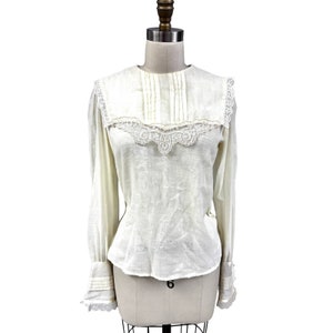 70s VTG Jessica&#39;s Gunnies San Francisco Pleated Lacy Blouse Gunne Sax M Victorian
