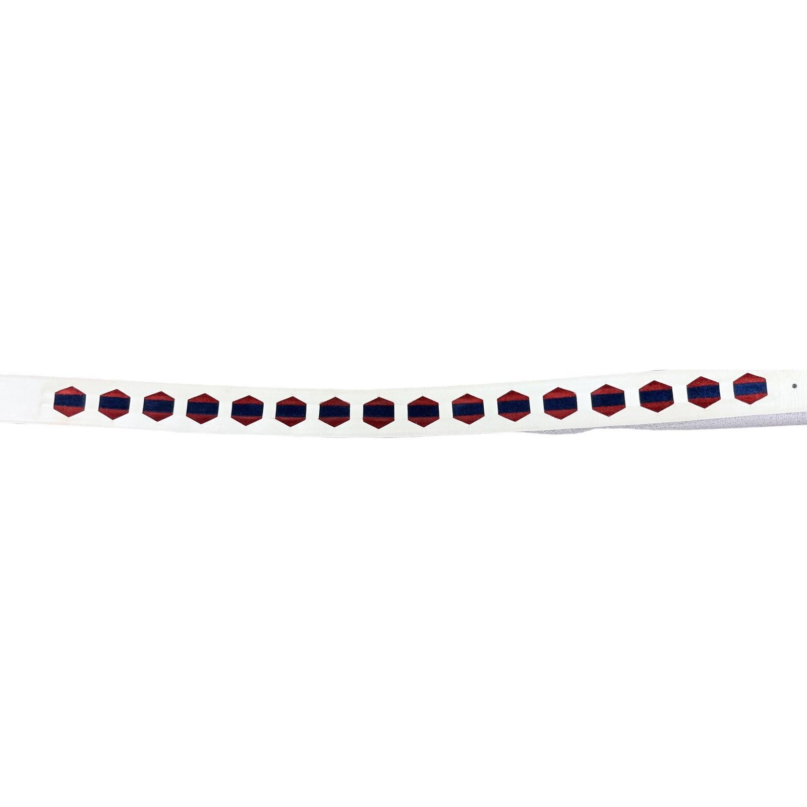 Vintage 70s Steerhide Leather Belt: Red & Navy Velvet Inlay  display picture 1