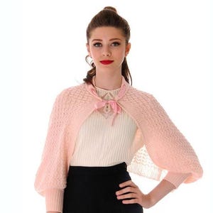 Vintage Sweater Baby Pink Hand Knitted Shrug With Sleeves Unique 1950s One Size Regular