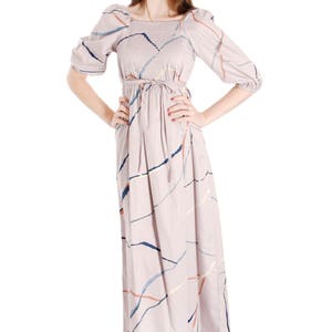Vintage Marimekko Suomi Finland 1978 Gray Cotton Printed Maxi Dress Blue XS/S 1970s