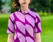 Marimekko Linssi by Kaarina Kellomäki VTG 1966 Mini Dress 34 S Purple Pink Polka Dot