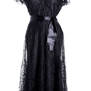 VTG 1940s Lace Gown Black Full Length Dress Slip Wearable 40-32-44 image 1