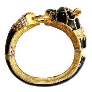 VTG Black Enamel Panther Door Knocker Bangle Bracelet Hinge Ciner Style
