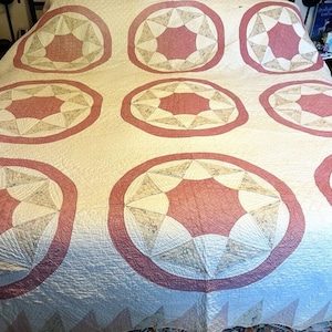 Antique Hand Sewn Shabby Feed Sack Quilt 20S-30S 98x100 Pinks & White Depression