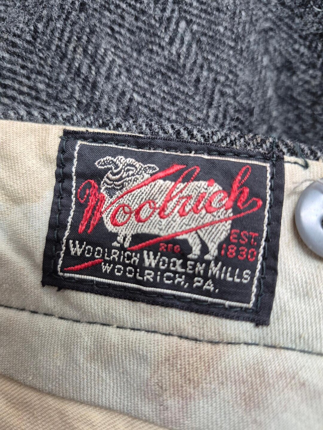 Rare VTG 30s/40s Woolrich Gray/black Herringbone Tweed Button Fly