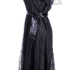 VTG 1940s Lace Gown Black Full Length Dress Slip Wearable 40-32-44 image 7