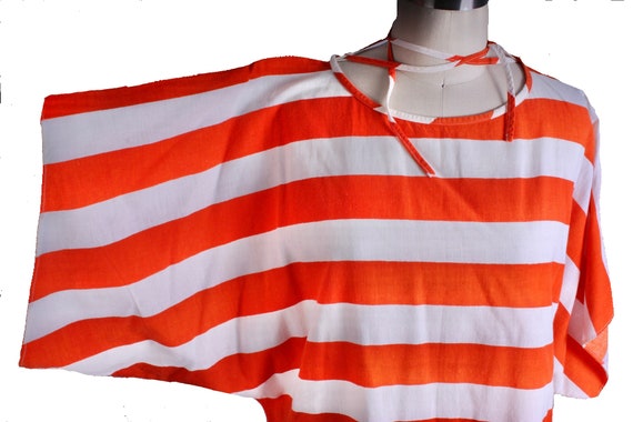 Vintage Vuokko Top Orange White Bold Striped Tuni… - image 2