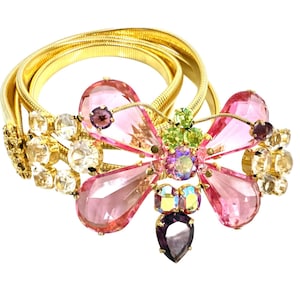 Schreiner NY Ruffle Butterfly Belt/Necklace pink green gold tone keystone rare