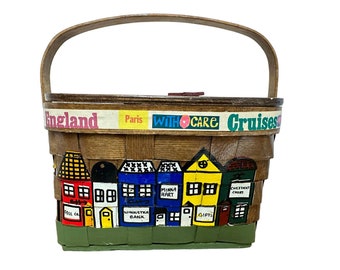 Vintage Caro-nan Basket Purse With Handle, Signed Lidded Decoupage
