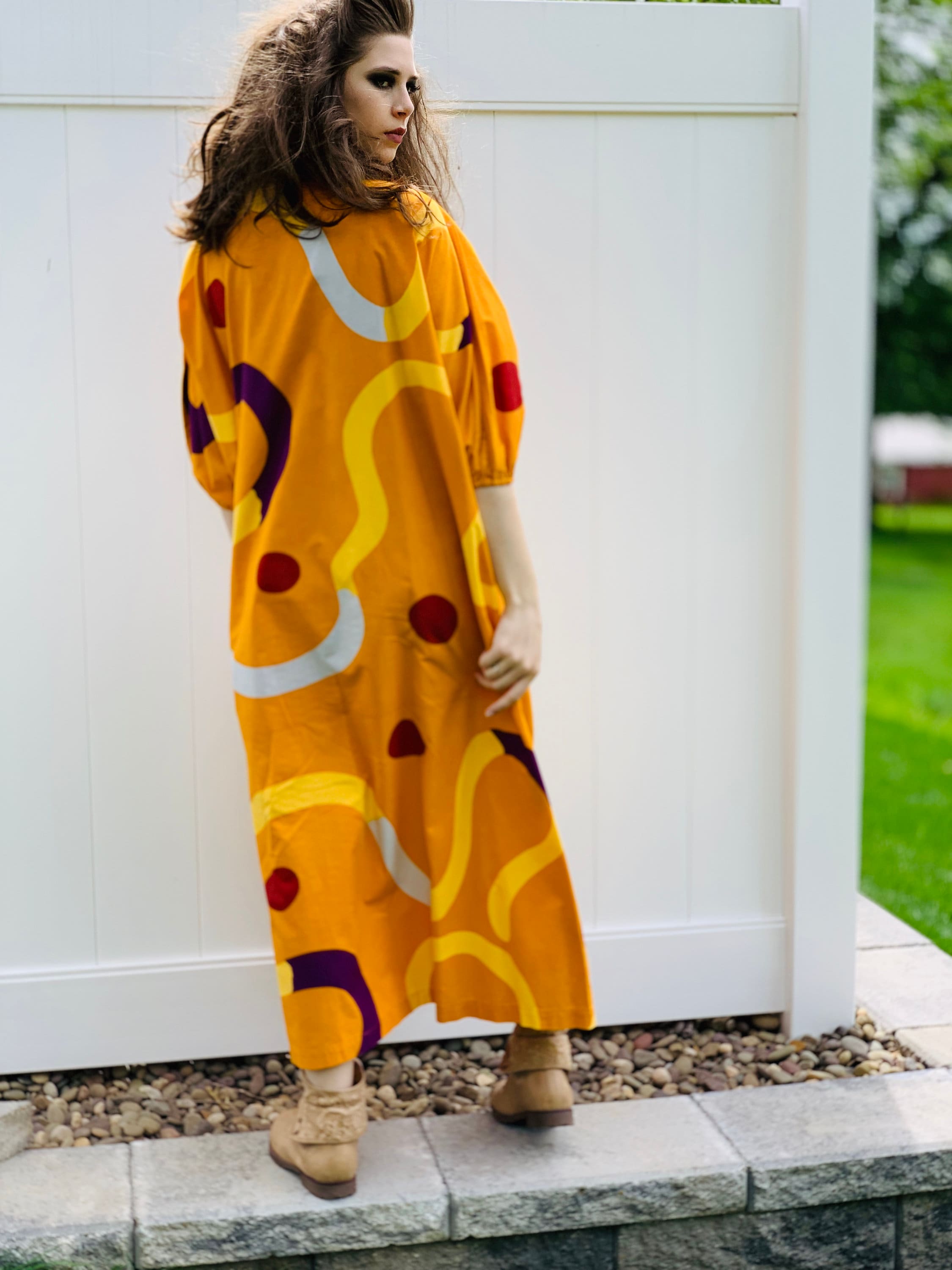 Vintage 1975 Marimekko Maxi Gown: Mutka Print Cotton Heritage