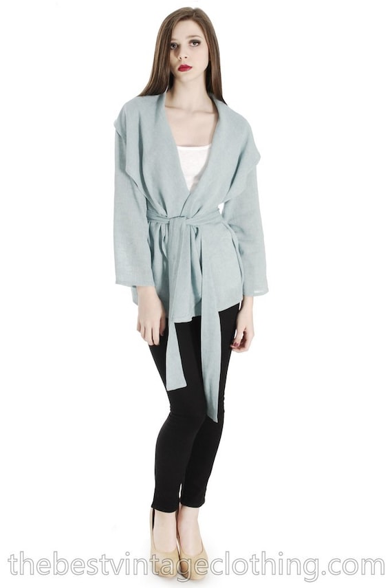 Vintage Vuokko Short Jacket Aqua Linen Designer Sh