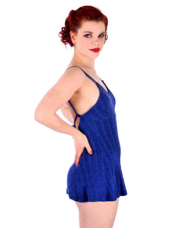 Vintage Womens Swimsuit Bathing Suit Royal Blue T… - image 2