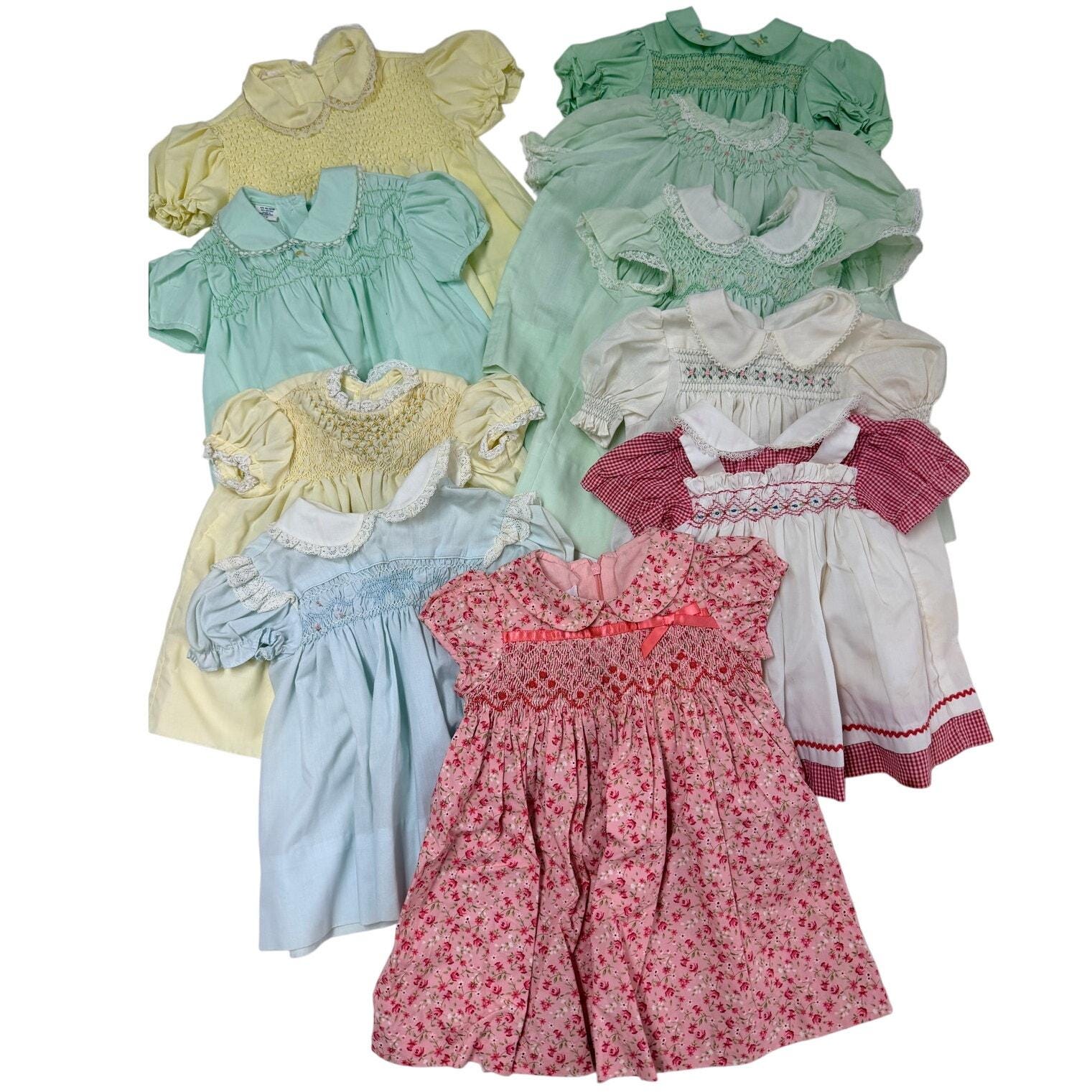VTG 1950s Polly Flinders Smocked Baby Dress Lot 10pc 12–18M