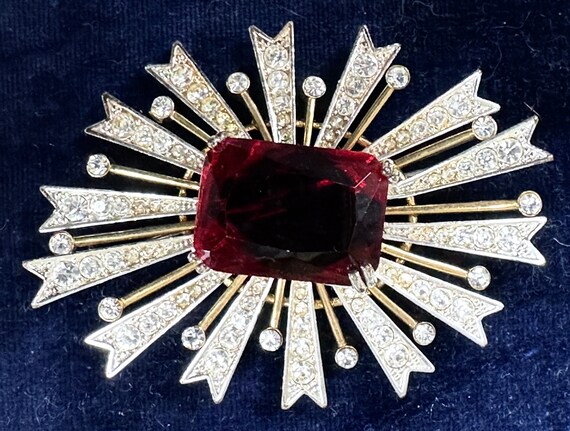 Huge Atomic  Vintage Ruby Starburst Brooch Pin by… - image 1