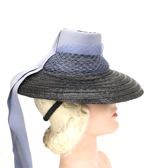 Vintage Brimmed Fascinator Hat Tri-Color Cone 193… - image 3