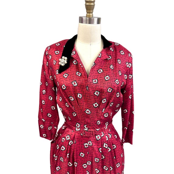 VTG Late 40s-50s Secretary Dress Wiggle M Red/Bla… - image 2