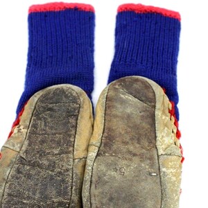 Sällsynta vintage Musse Pigg-socktofflor från 1950-talet, storlek 5, barn, ullstickade lädersulor bild 4