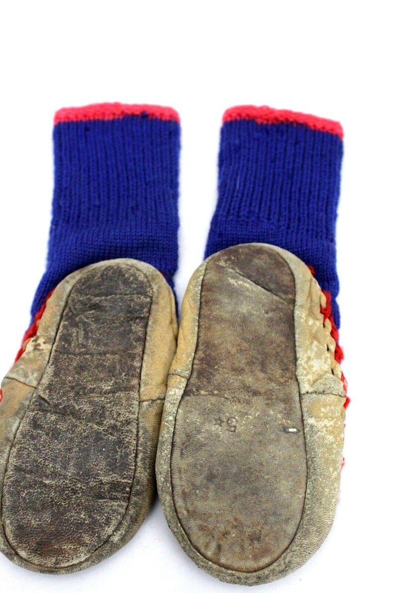 Sällsynta vintage Musse Pigg-socktofflor från 1950-talet, storlek 5, barn, ullstickade lädersulor bild 4