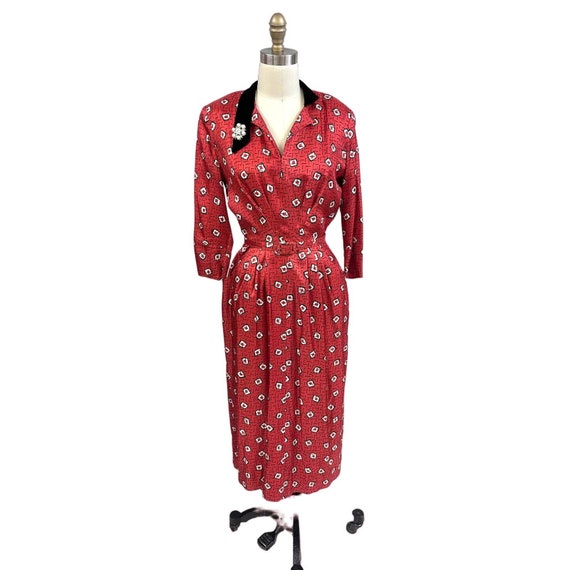 VTG Late 40s-50s Secretary Dress Wiggle M Red/Bla… - image 1