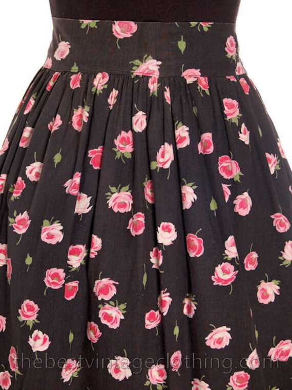 Sweet Vintage 1940s Cotton Skirt Pink Roses Print… - image 4