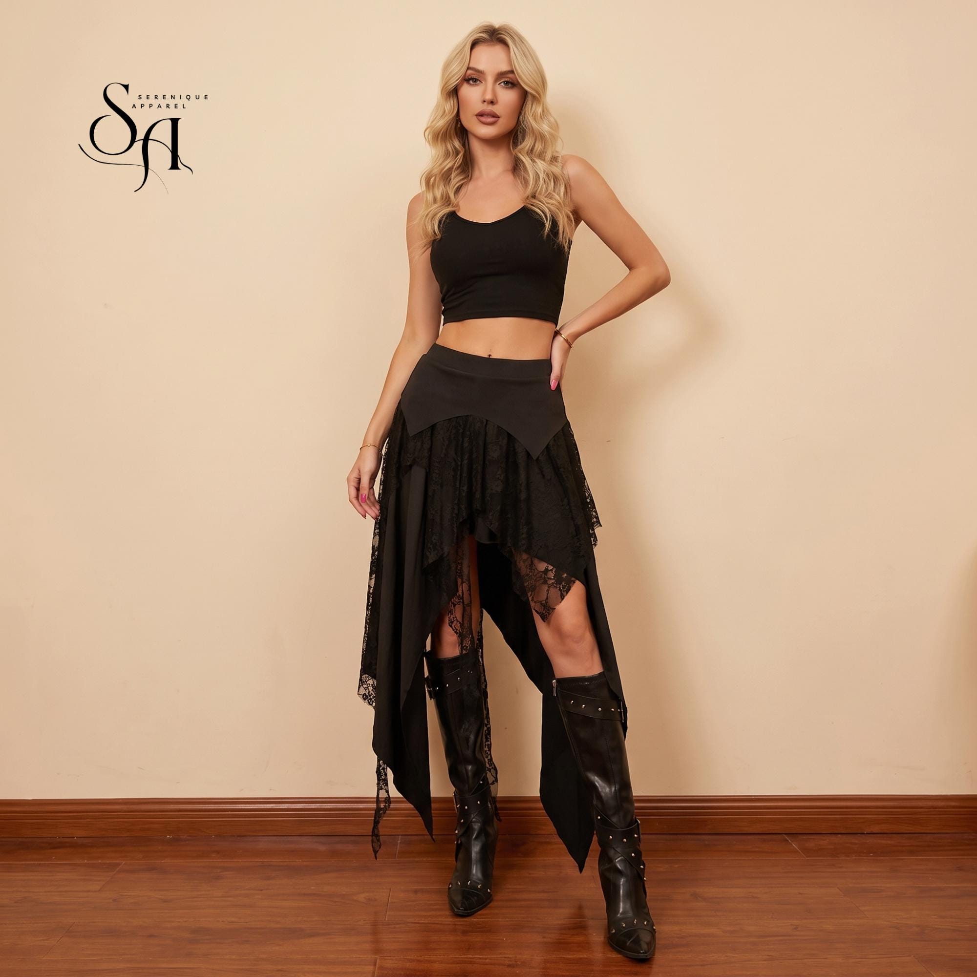 Black Lace High Low Skirt - Etsy