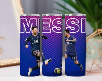 Messi Football Tumbler Wrap PNG: Blue & Gold Champion Design (Digital Download)