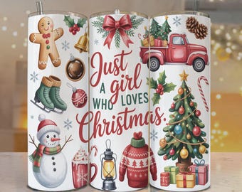 Festive Christmas Tumbler Wrap PNG | Santa Reindeer Gifts Holiday Sublimation Design | 20oz 30oz