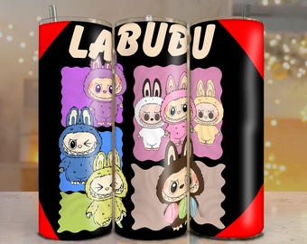 Pink Labubu Cartoon 20 oz bekerverpakking, recht en taps toelopend (digitale download)