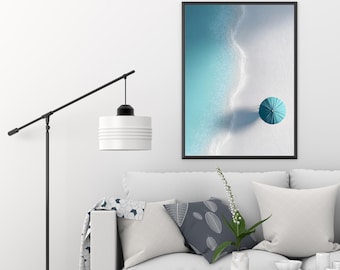 Teal Aerial Beach Print: Minimalist Coastal Seascape (Digital Download)